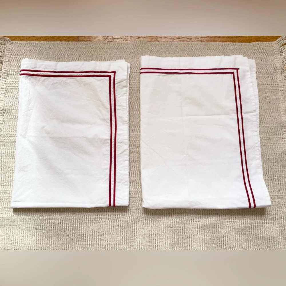 Restoration Hardware Made In Italy Standard Pillowcases White Red Trim